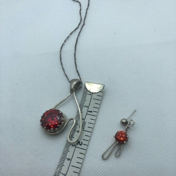 VTG Sterling Abstract Reddish Orange Stone Necklace & Earrings Set 23”+ 2” 1.5” - Picture 7 of 9